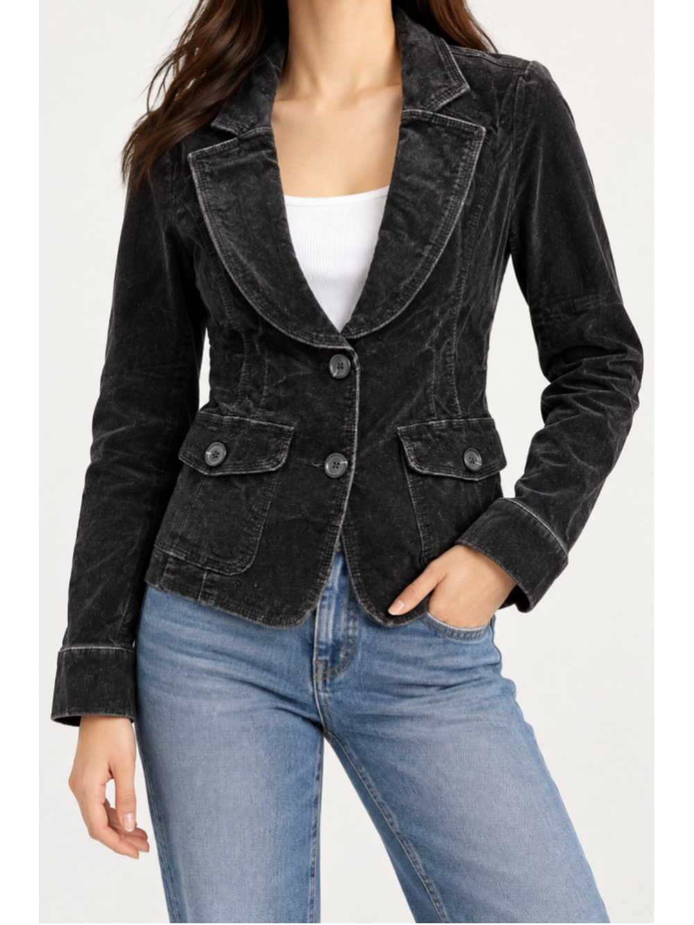 United Colors of Benetton Black Corduroy Blazer Jacket Tailored Utility Size 38